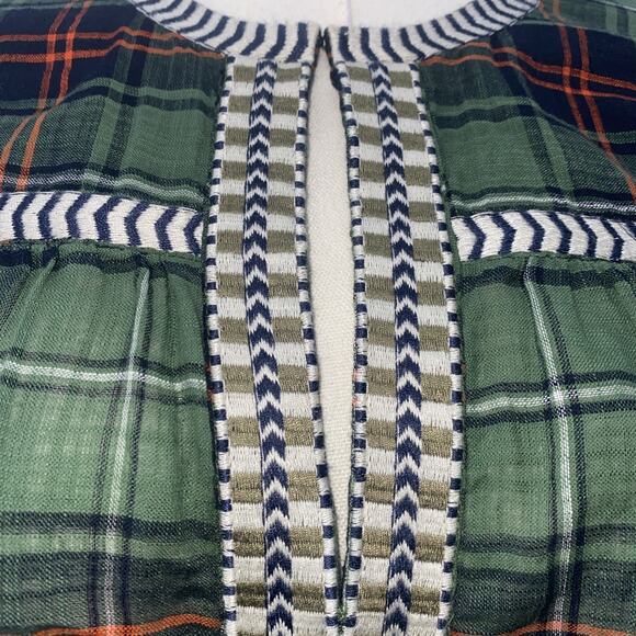 J.Crew Women’s Green Tartan Plaid Embroidered 100% Cotton Boho Blouse Size 6 - Picture 2 of 7
